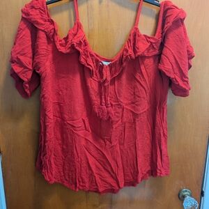Maurices Red Ruffle Blouse
